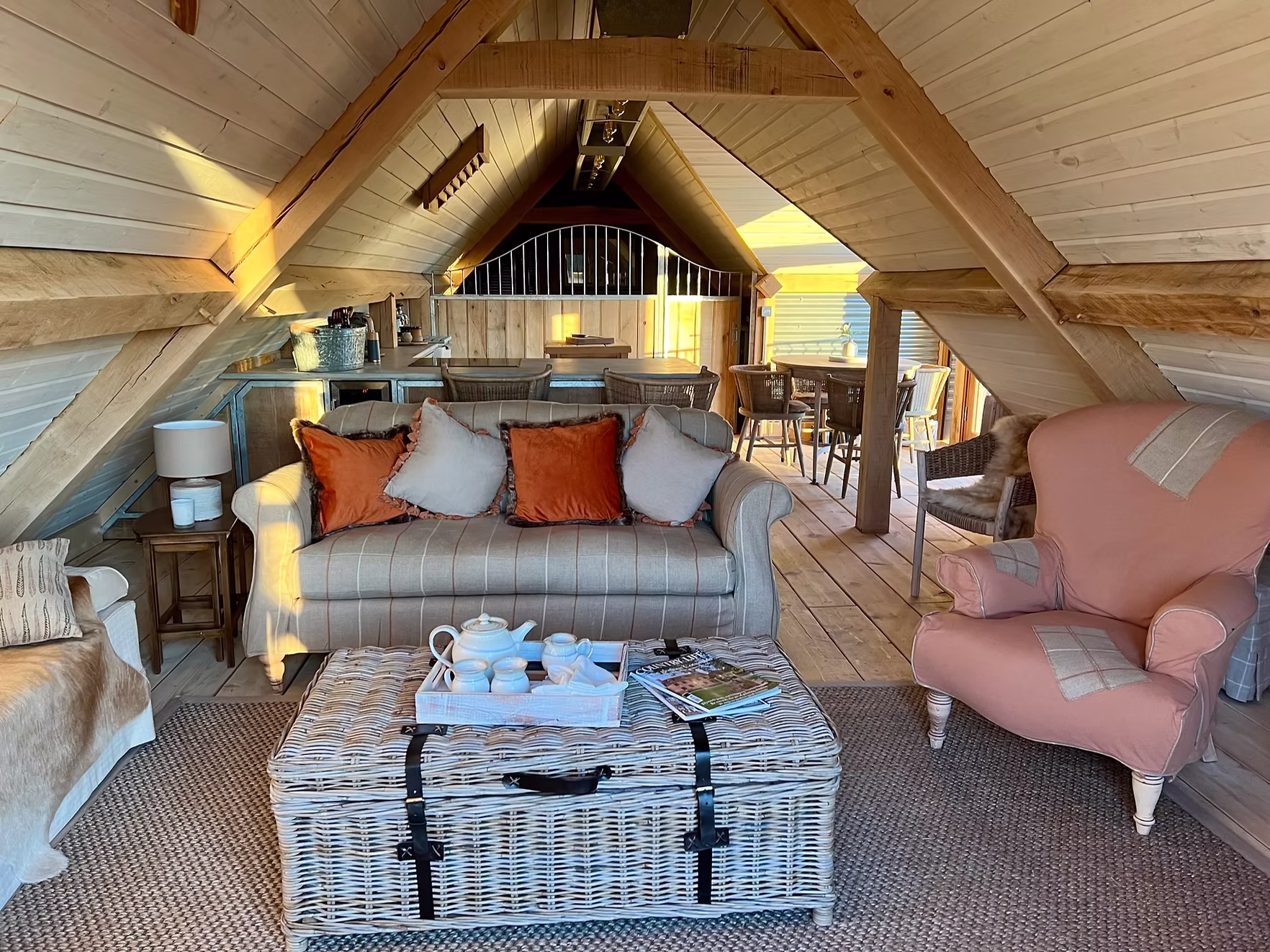 Living room with sofa under the beams